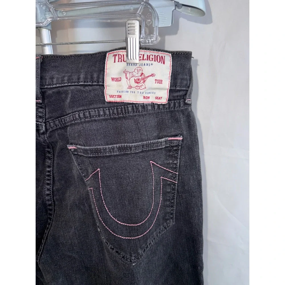 True Religion Geno Relaxed Slim Jeans Black Pink Stitching 33 Mens